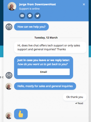 DownTownHost.com support chat