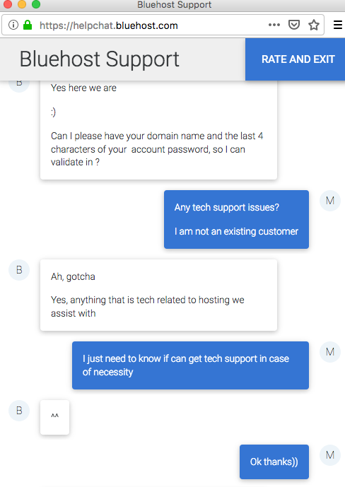 Bluehost.com support chat