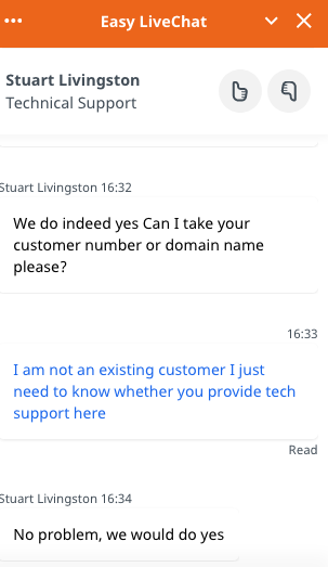 Easyspace.com support chat