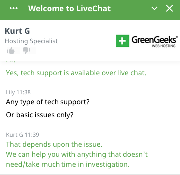 GreenGeek.com support chat