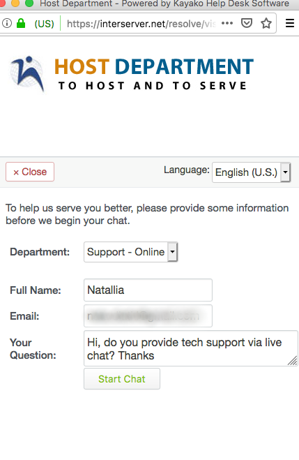 HostDepartment.com support chat