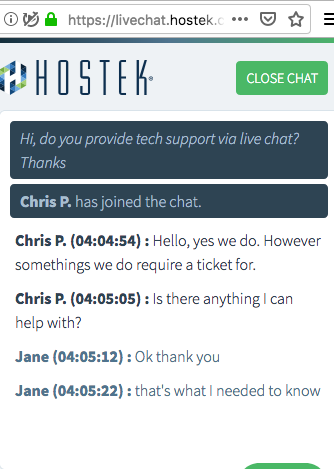 Hostek.com support chat