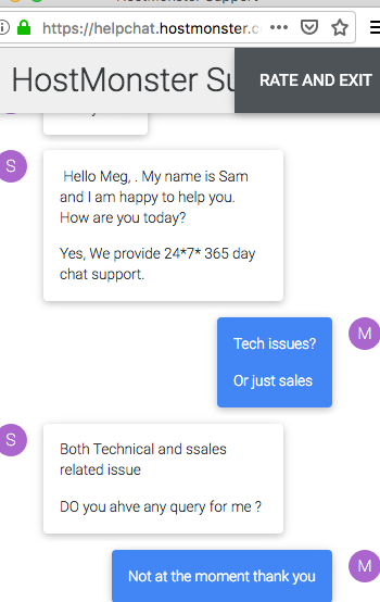 HostMonster.com support chat