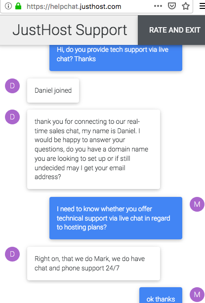 justhost.com support chat