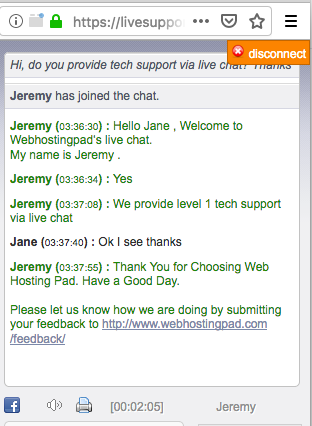 WebHostingPad.com support chat