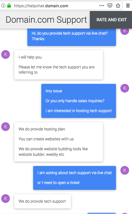 Domain.com support chat