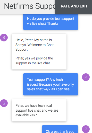 Netfirms.com support chat