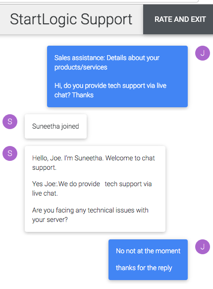 StartLogic.com support chat