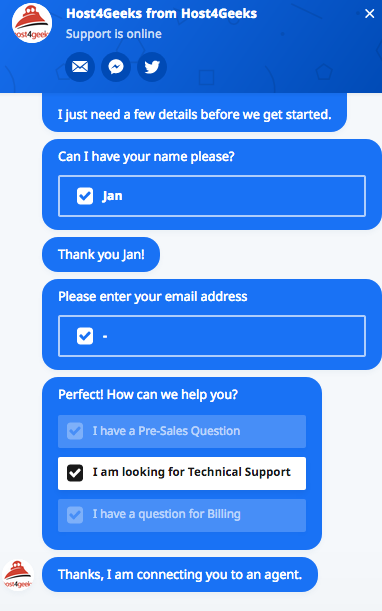 Host4Geeks.com support chat