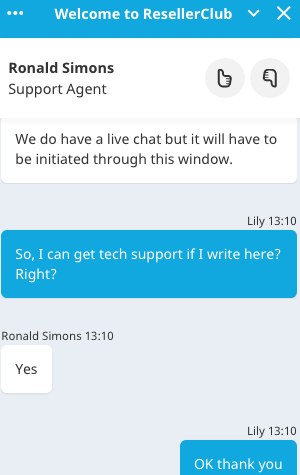 Resellersclub.com support chat