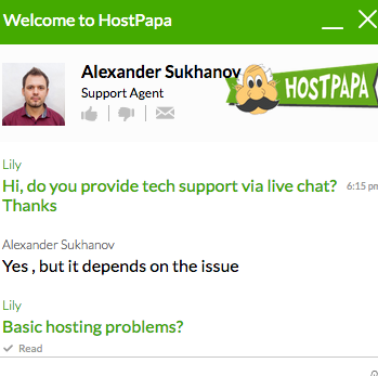 HostPapa.com support chat